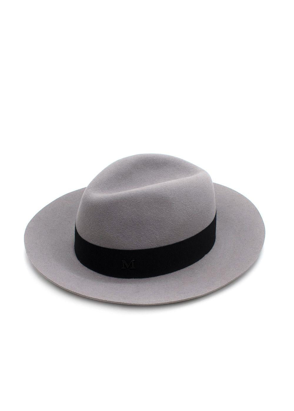 Maison Michel Paris Grey Fedora Hat With Black Ribbon Detail