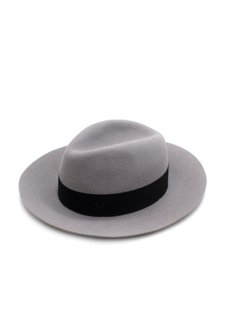 Maison Michel Paris Grey Fedora Hat With Black Ribbon Detail