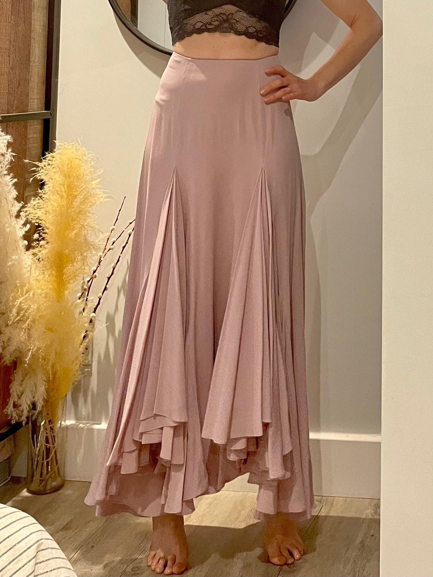 Lilac silk crepe waterfall skirt