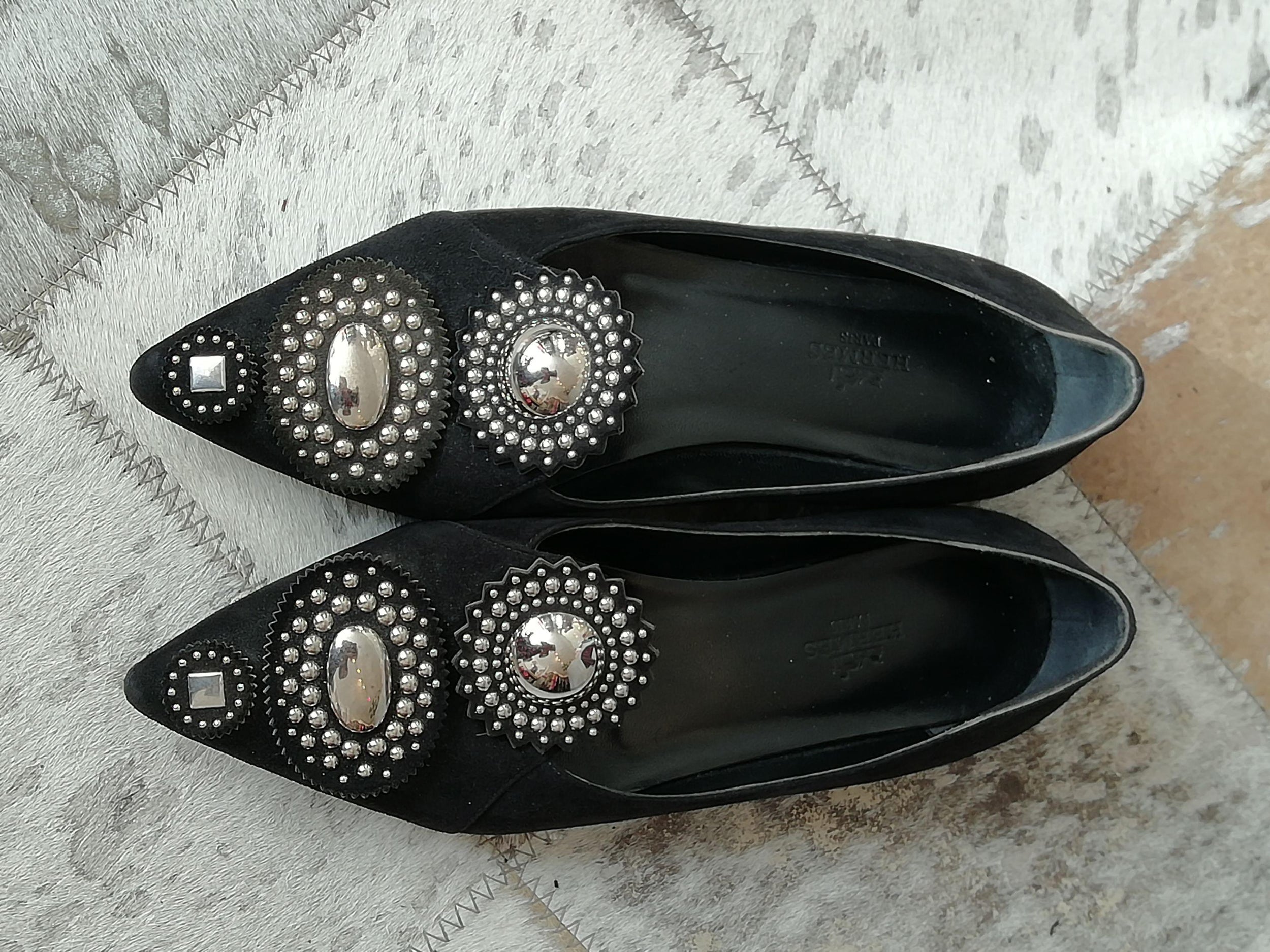 Black Embellished Suede Ballerinas