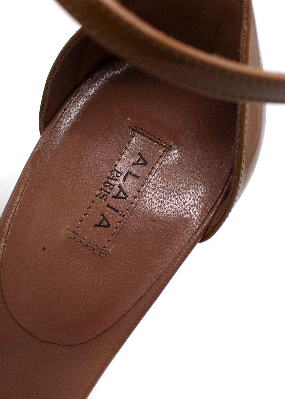 Alaia Beige Barely There Sandals in Patent Leather