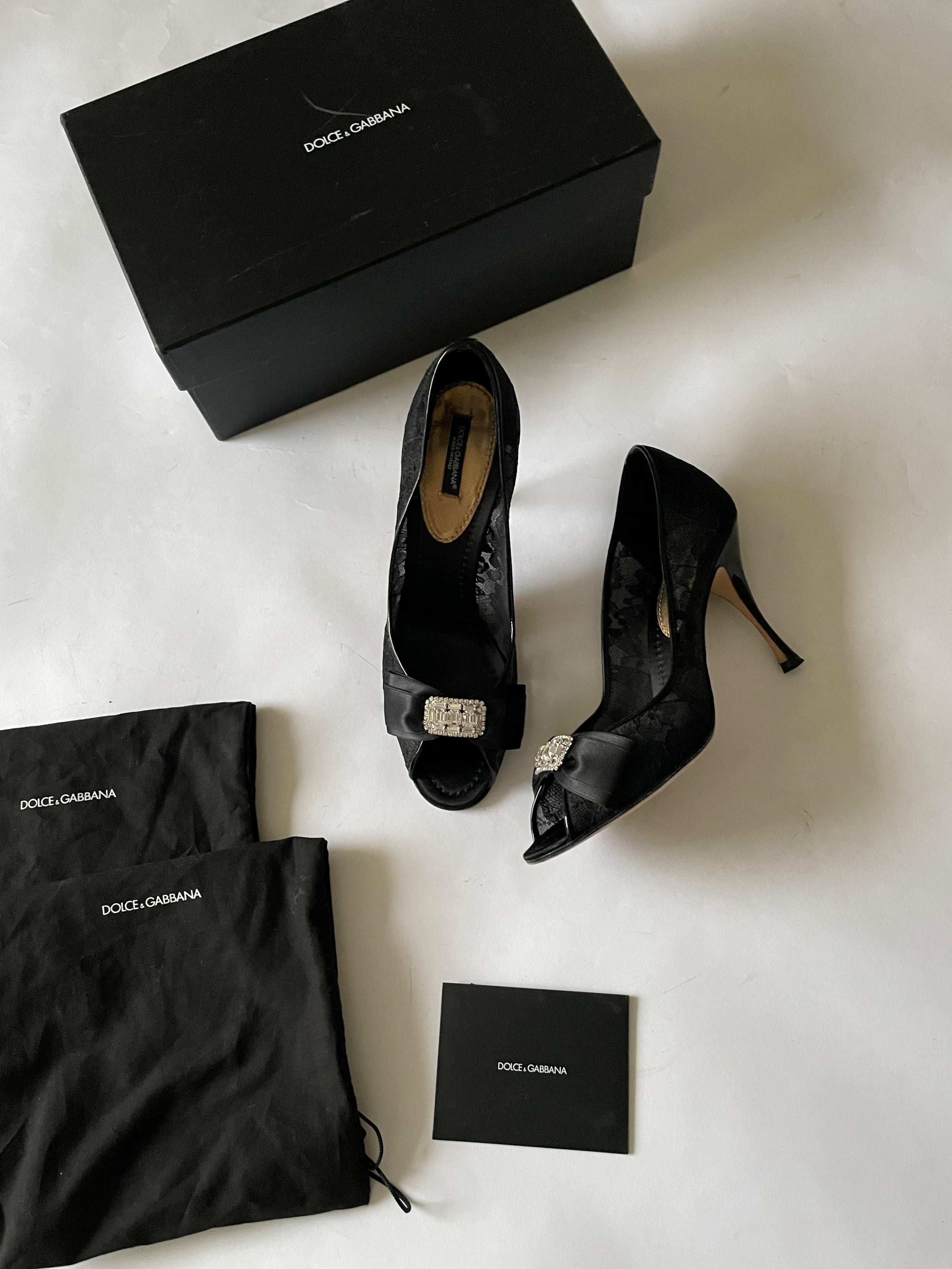 Black Lace Embellished Pumps