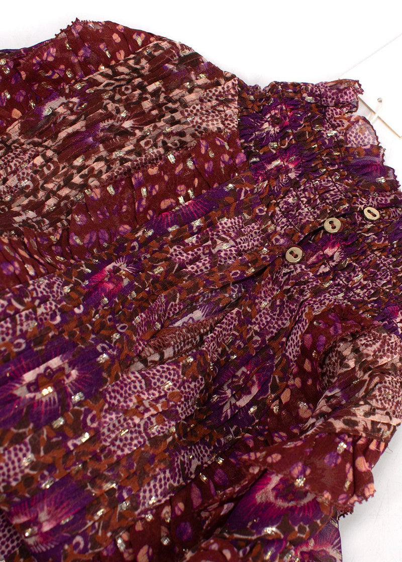 Ulla Johnson Burgundy Patterned Sheer Silk Elita Blouse