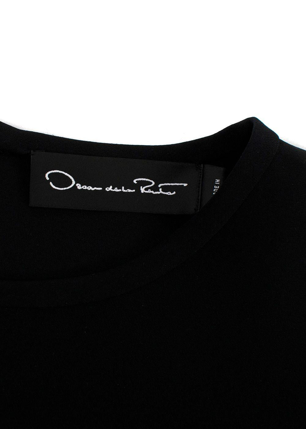 Oscar De La Renta Mesh Trimmed Black Silk Blend Top