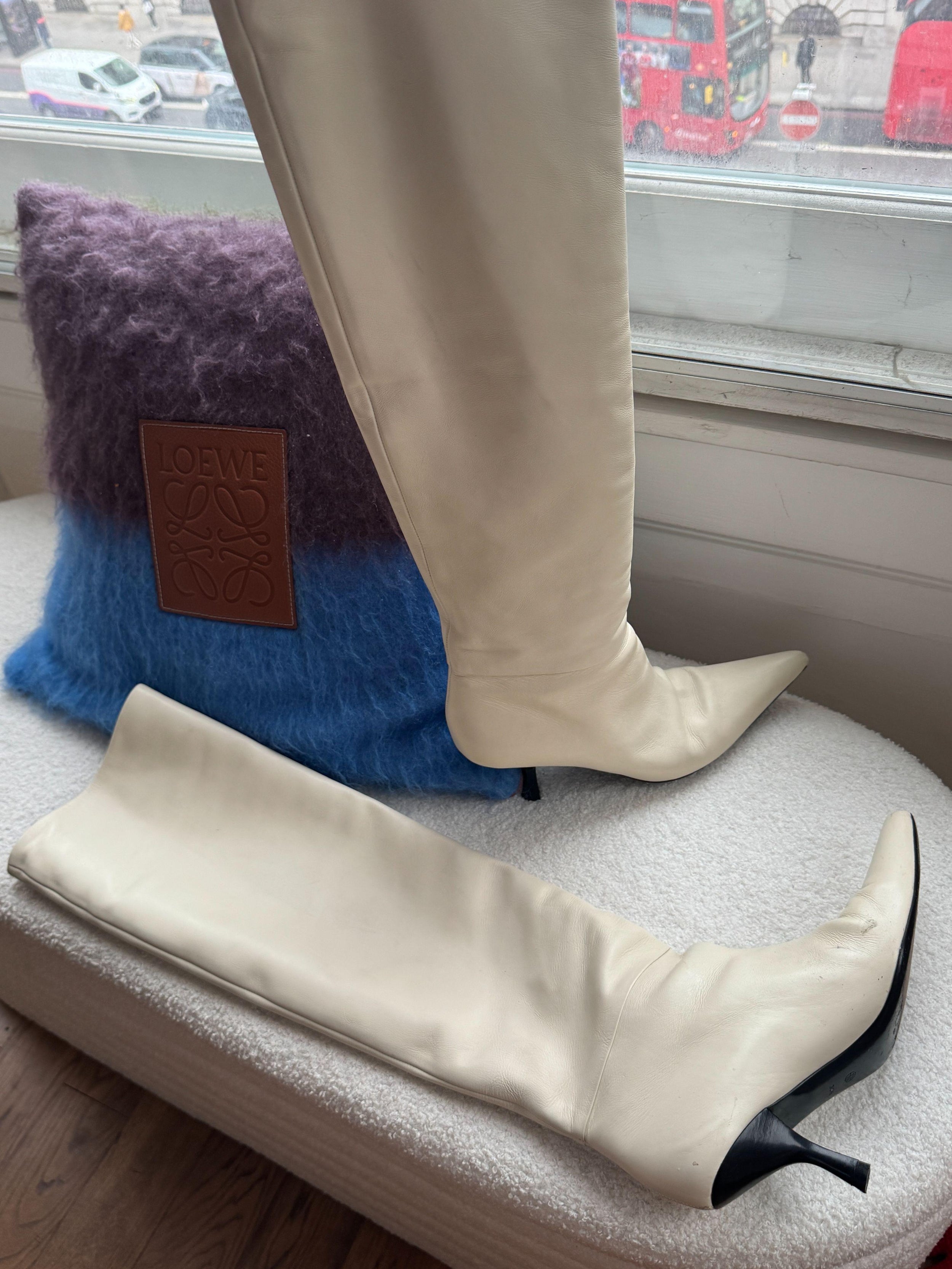 The Row Cream Calfskin Bourgeoisie Over-the-Knee Boots