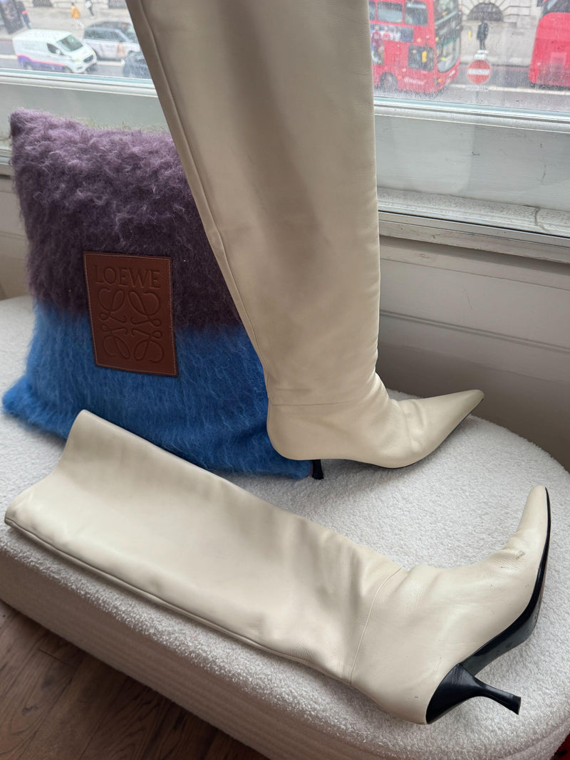The Row Cream Calfskin Bourgeoisie Over-the-Knee Boots