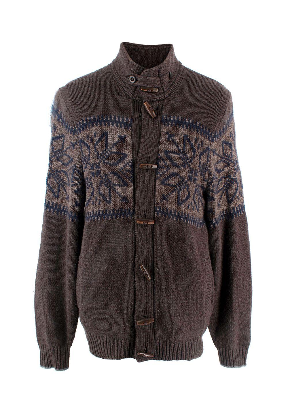 Brunello Cucinelli Brown Cashmere Intarsia Knit Cardigan