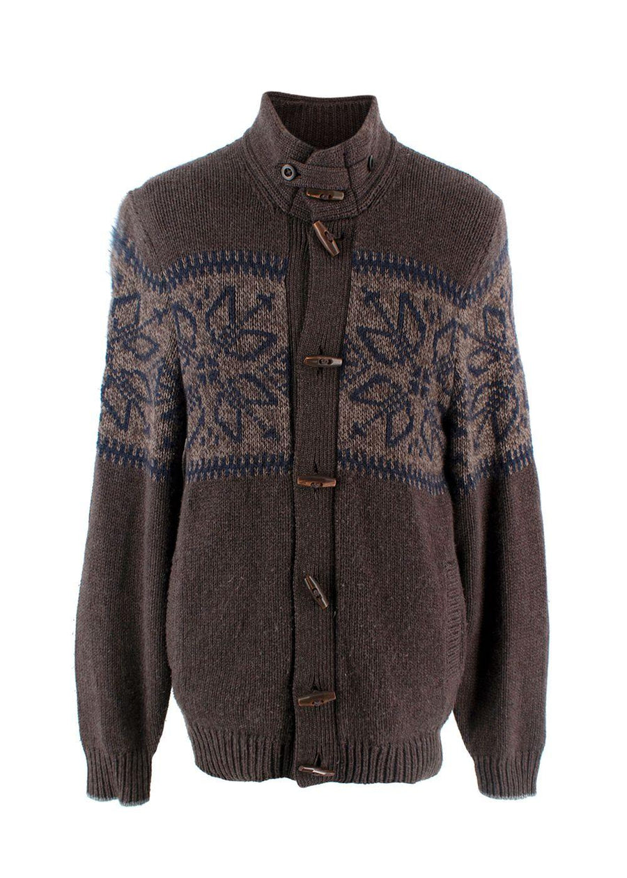 Brunello Cucinelli Brown Cashmere Intarsia Knit Cardigan