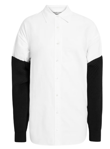 Alexander Wang Black Overlay Oxford  Knit Shrug Shirt