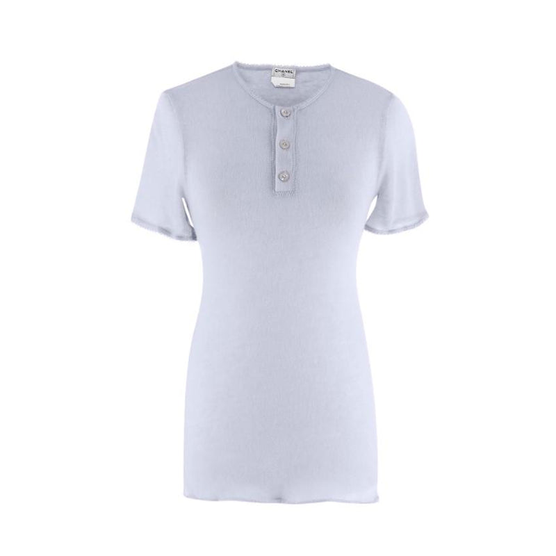 Chanel Lilac-Grey Sheer Cashmere Blend Knit Top