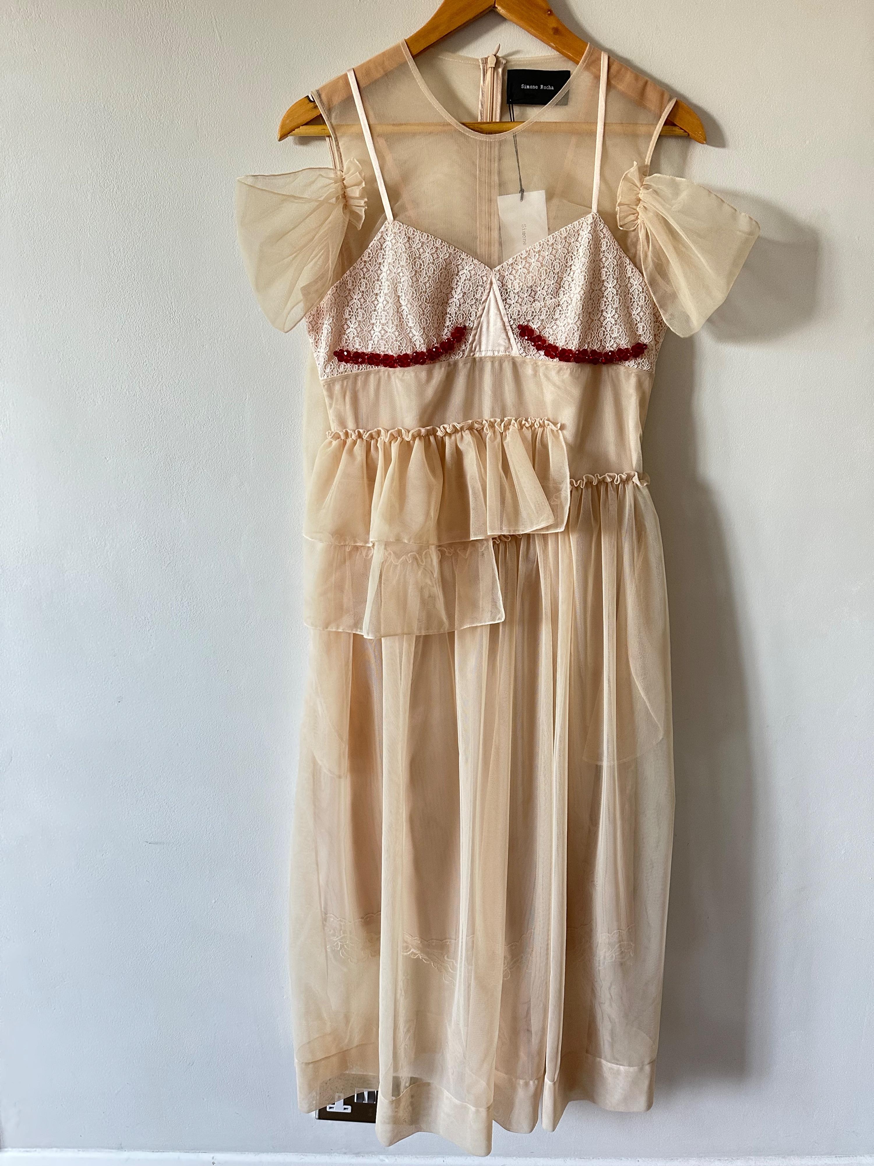 Simone Rocha Beige Mesh Midi Dress