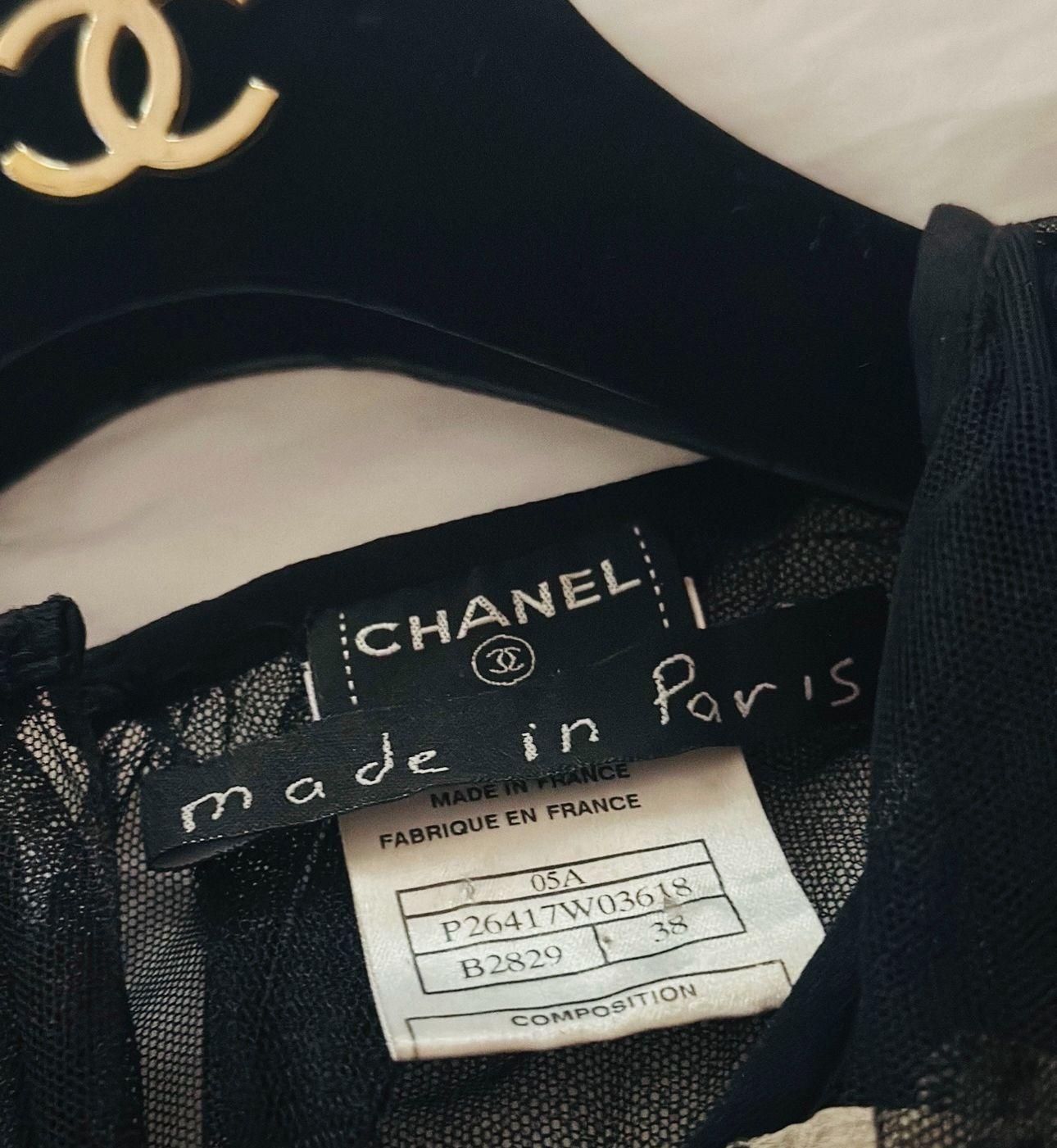Chanel Black Tulle Camelia Embellished Gown