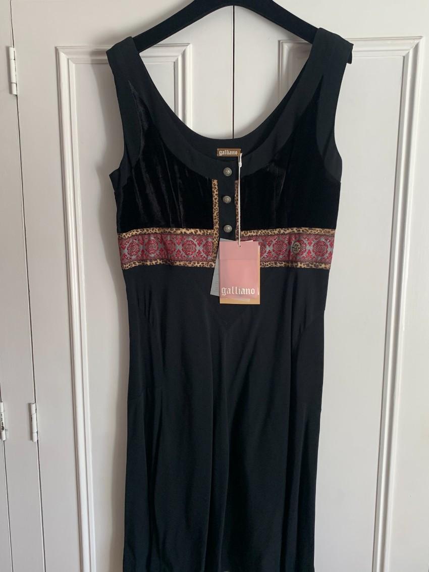 Galliano Black Satin Embroidered Dress