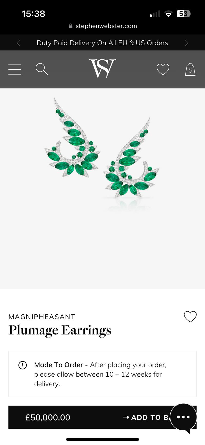 Stephen Webster Emerald and Diamond Plumage Earrings