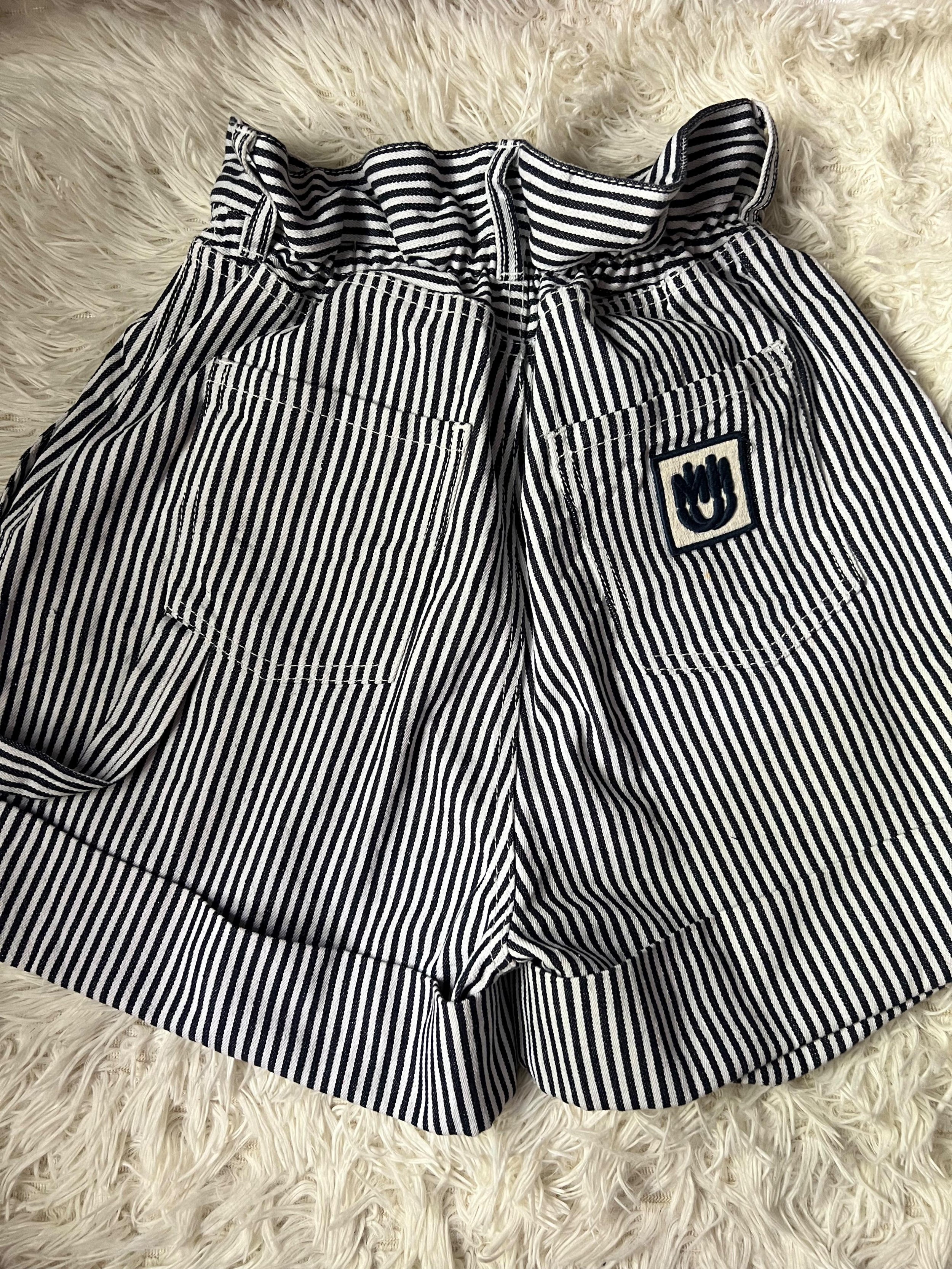 Paperbag Striped Denim Shorts