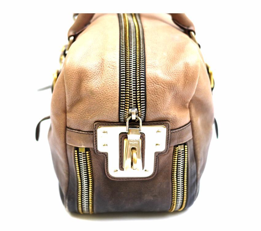 Prada Smoke Ombre Glace Zip Leather Bowler Handbag