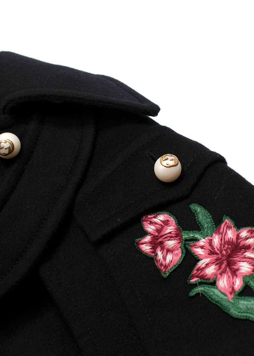 Gucci Black Cape with Floral Embroidery