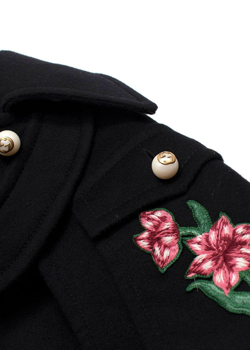 Gucci Black Cape with Floral Embroidery