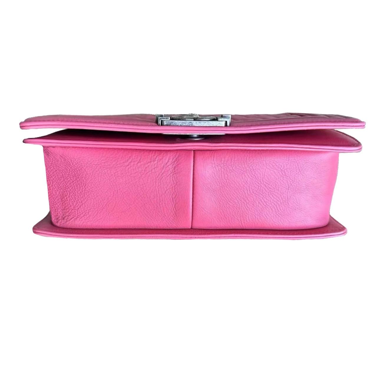 Pink Grained Leather Medium Boy Bag