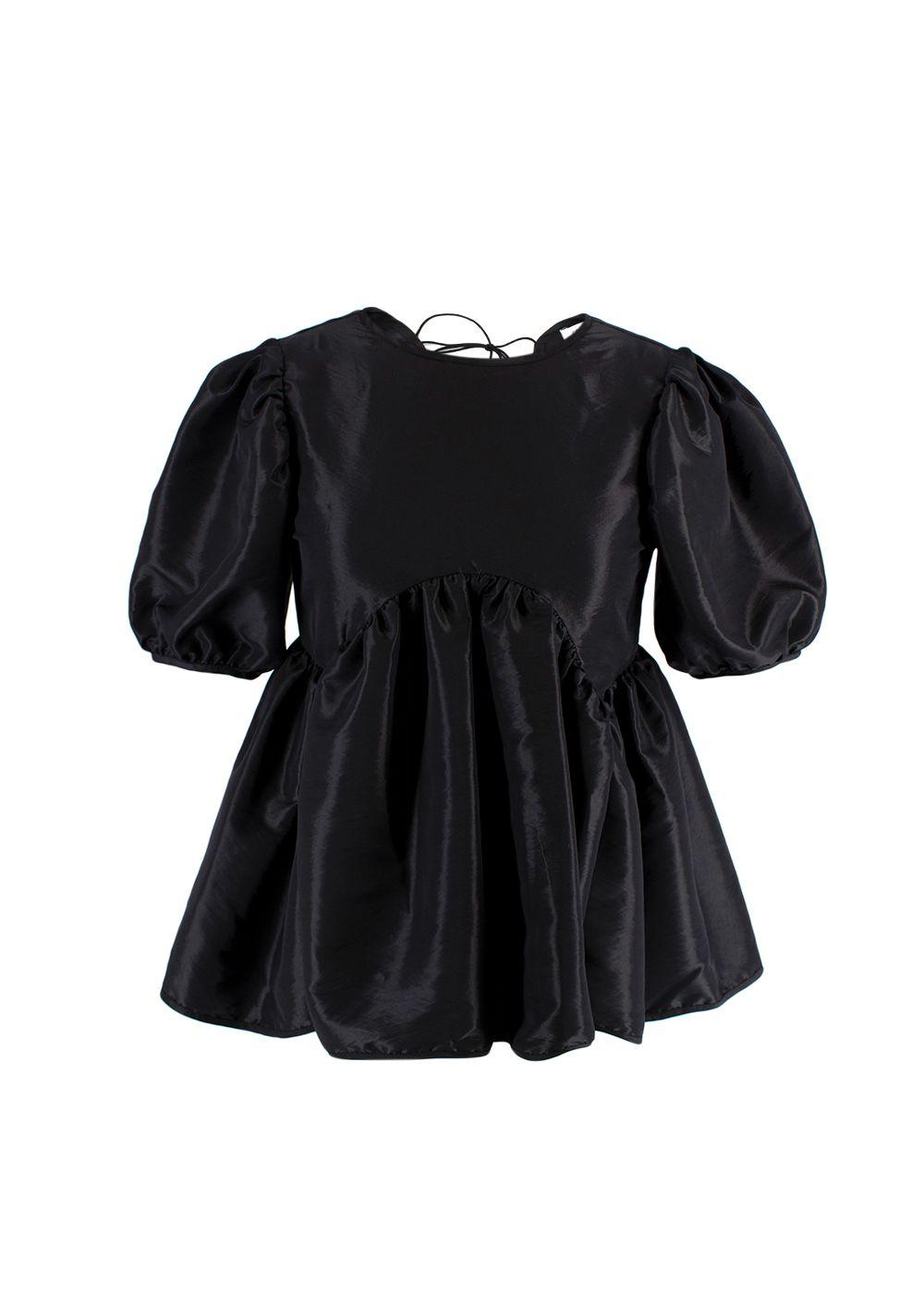 Black Puff Sleeved Tie Back Blouse