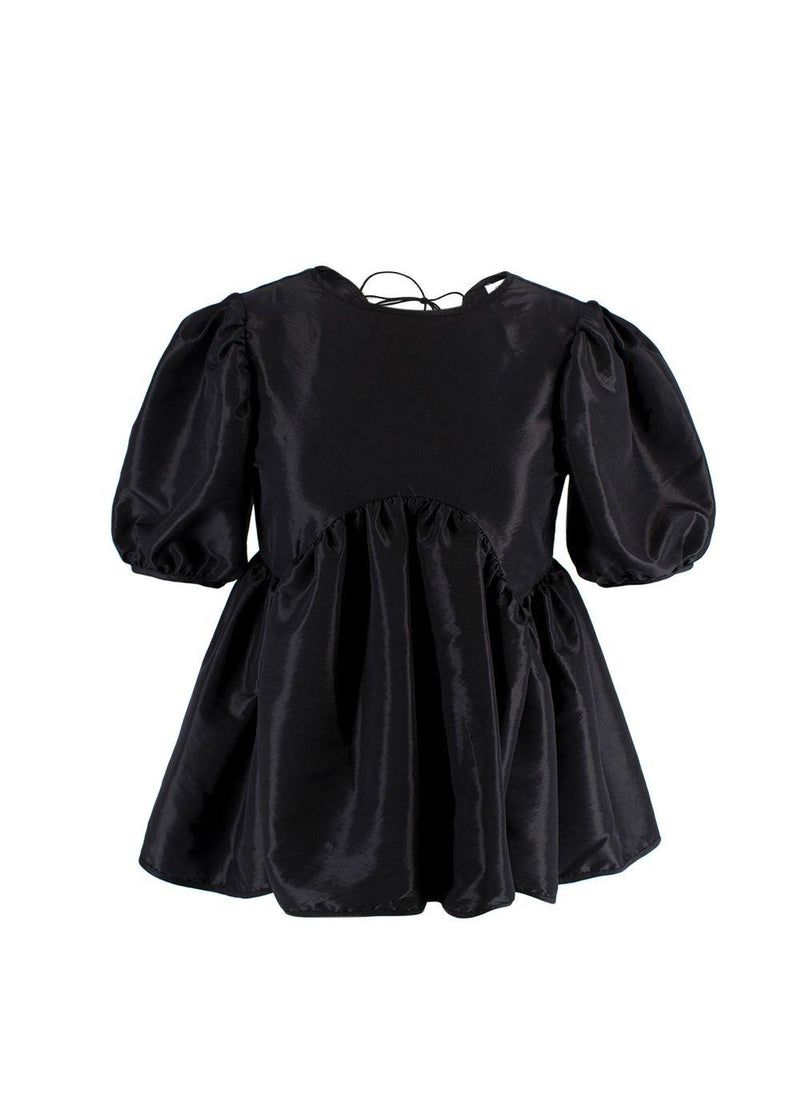 Black Puff Sleeved Tie Back Blouse