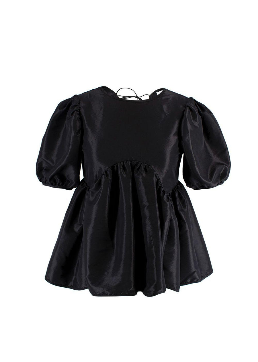 Black Puff Sleeved Tie Back Blouse