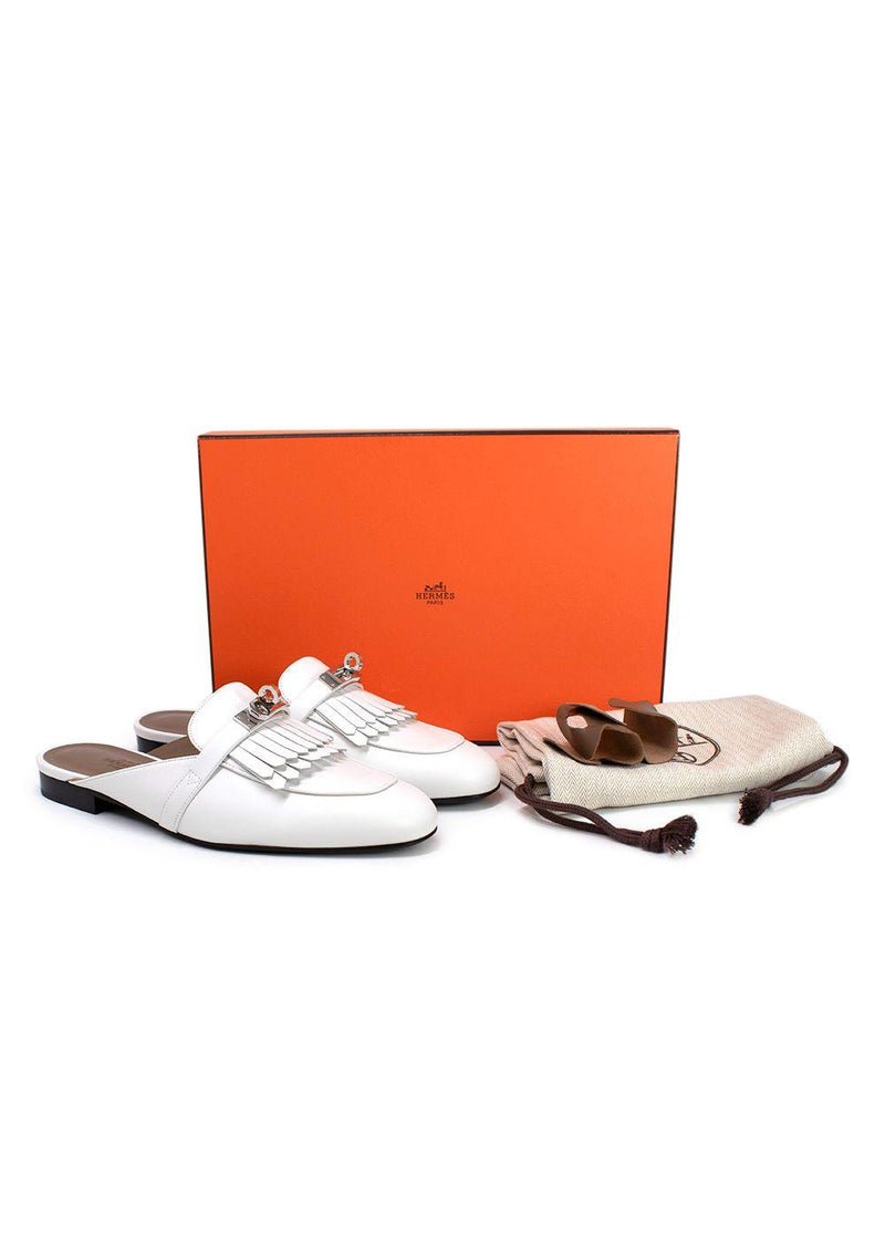 Hermes White Calfskin Oz Mules