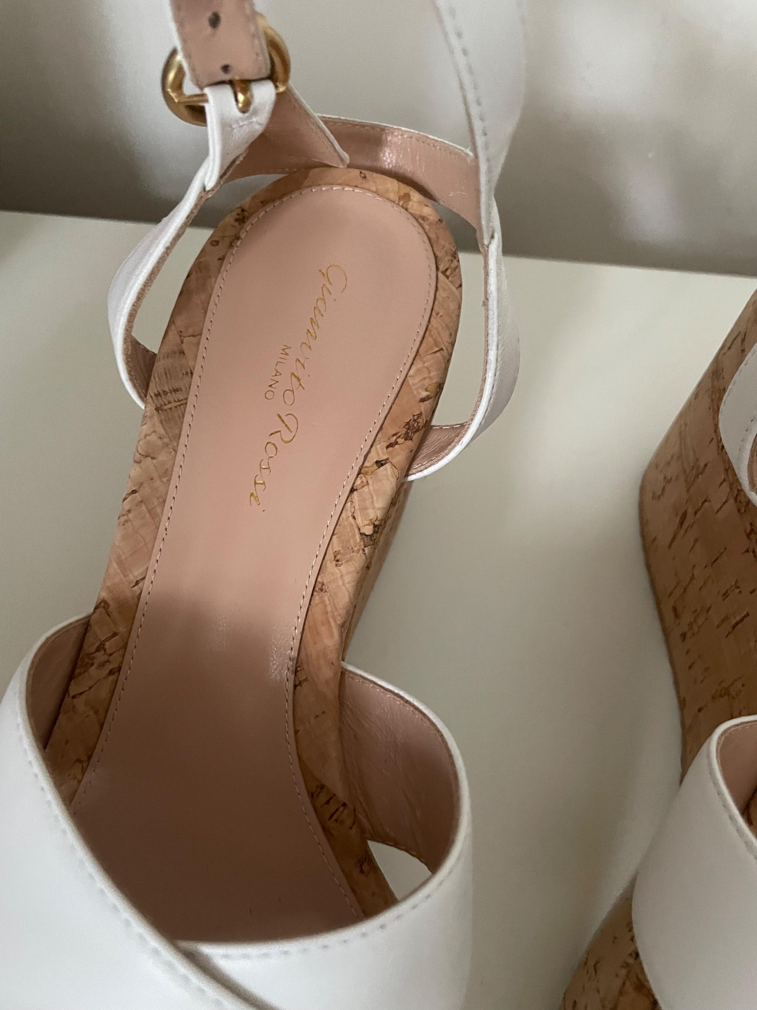 Gianvito Rossi White Cork Platform Wedges