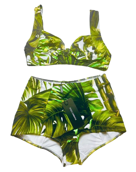 Green Palm-Leaf Print Bikini Set