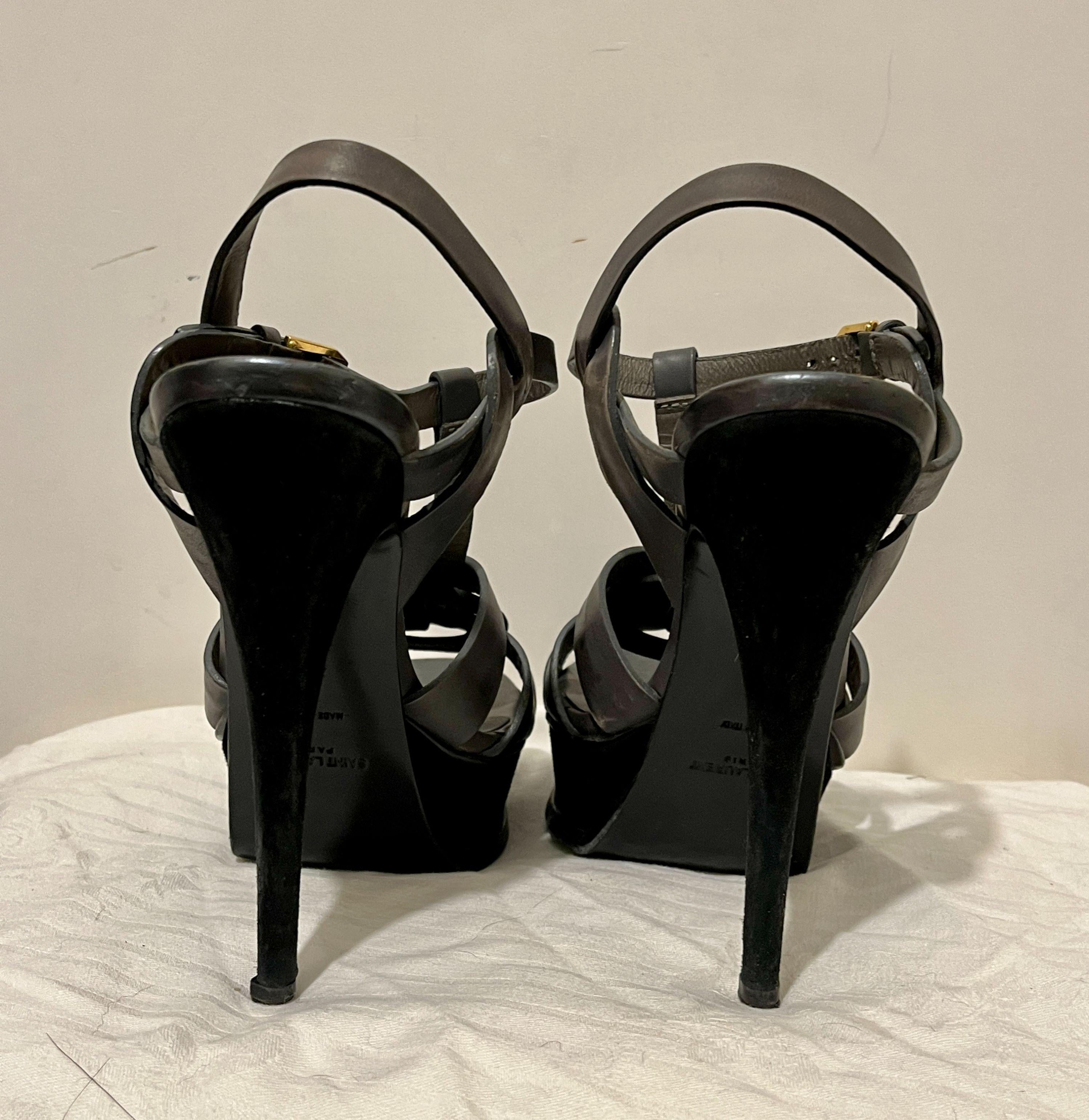 grey leather Tribute platform heeled sandals