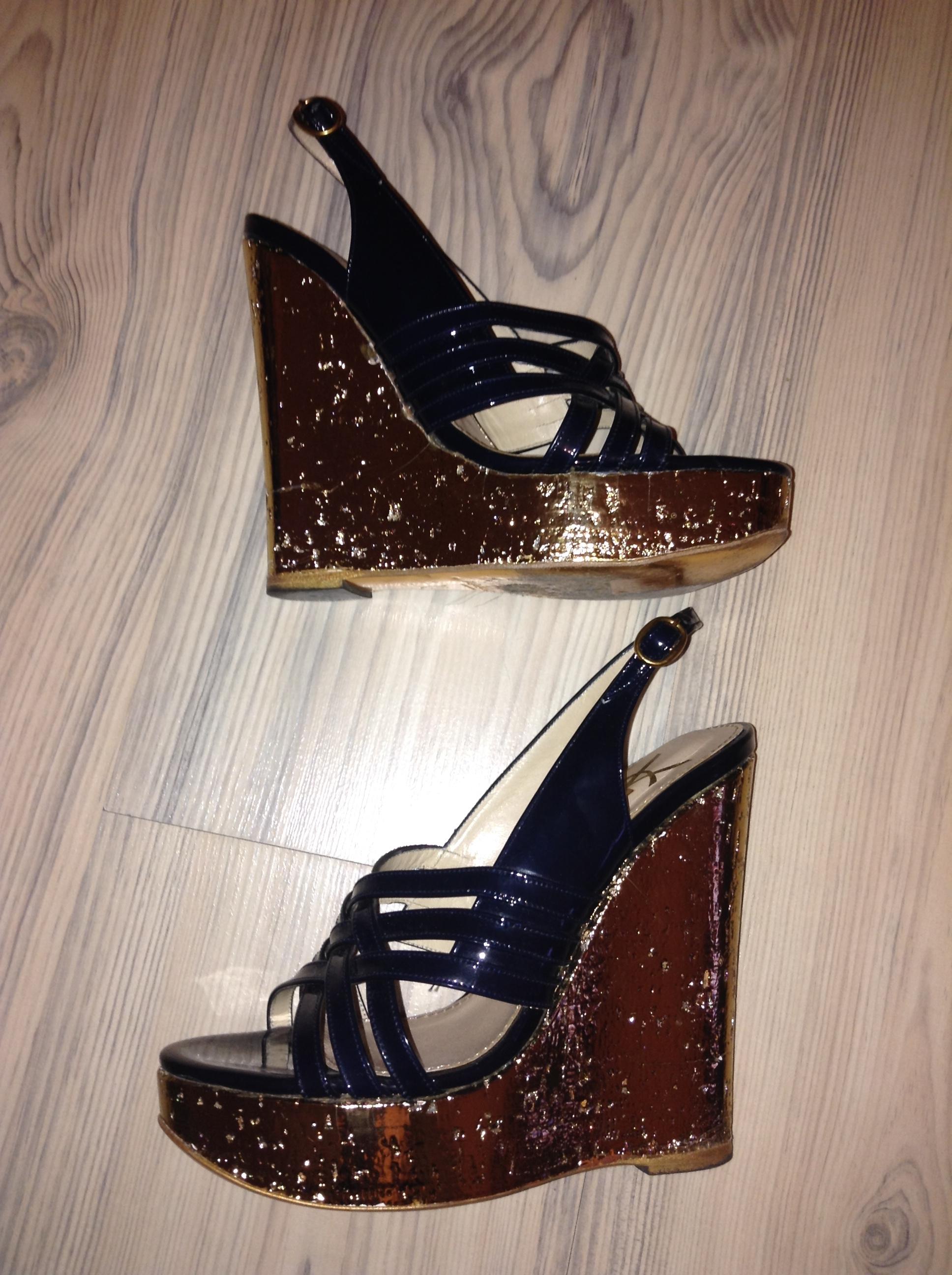 Yves Saint Laurent gold wedge sandals
