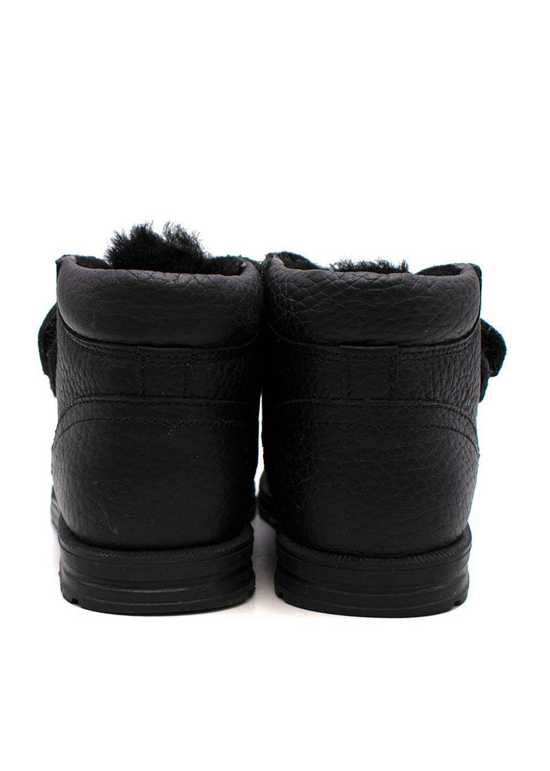 Black leather velcro strap boots