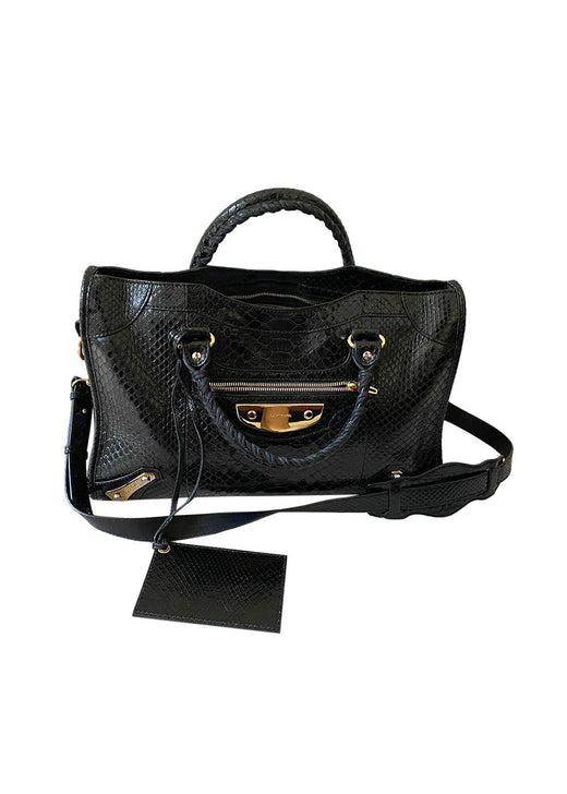 Black Snake Embossed City Bag