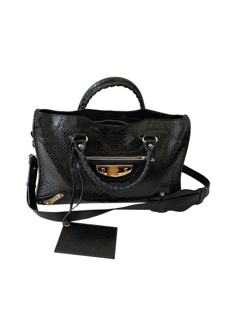 Black Snake Embossed City Bag