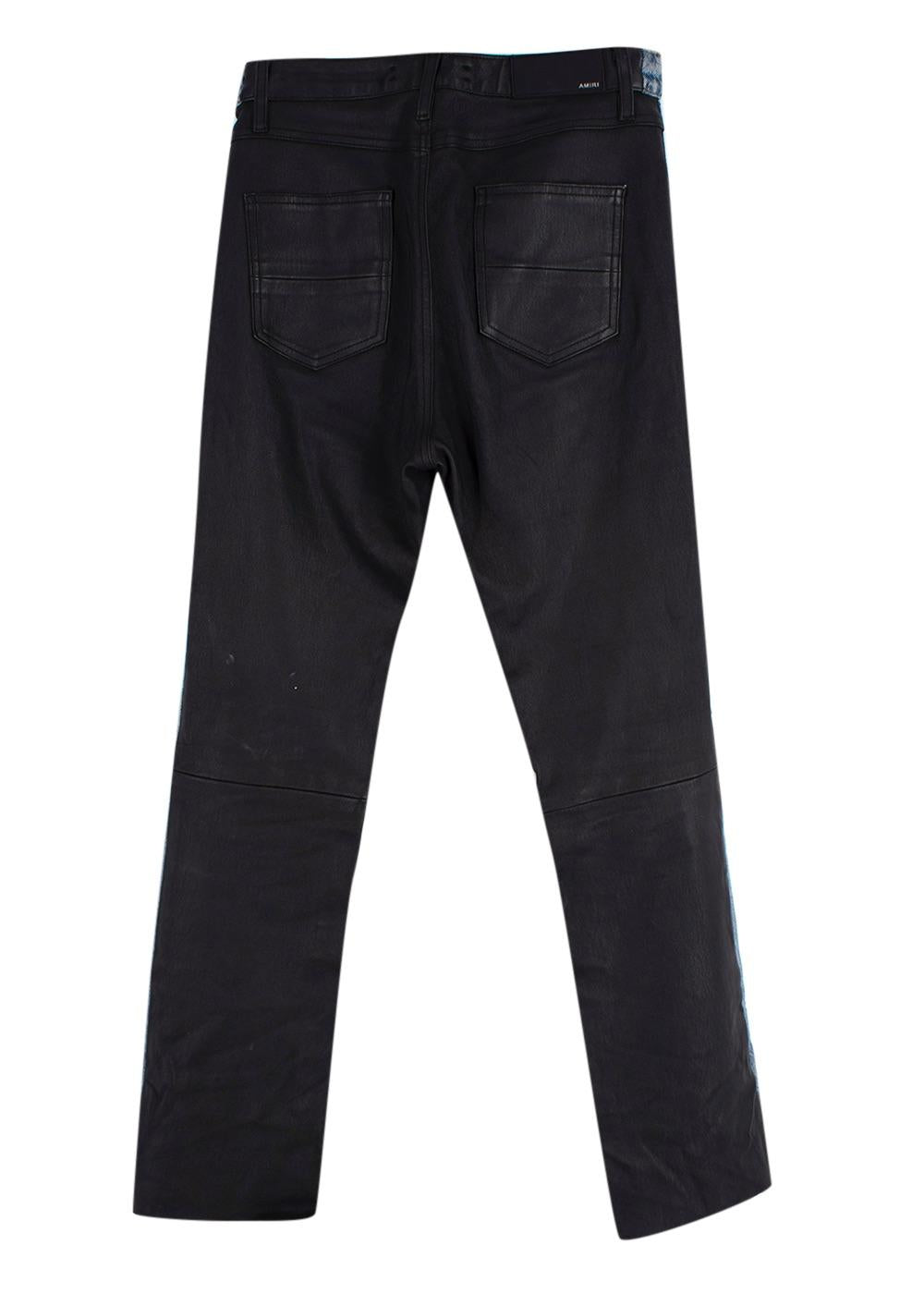 Combo Black Leather & Distressed Denim Jeans
