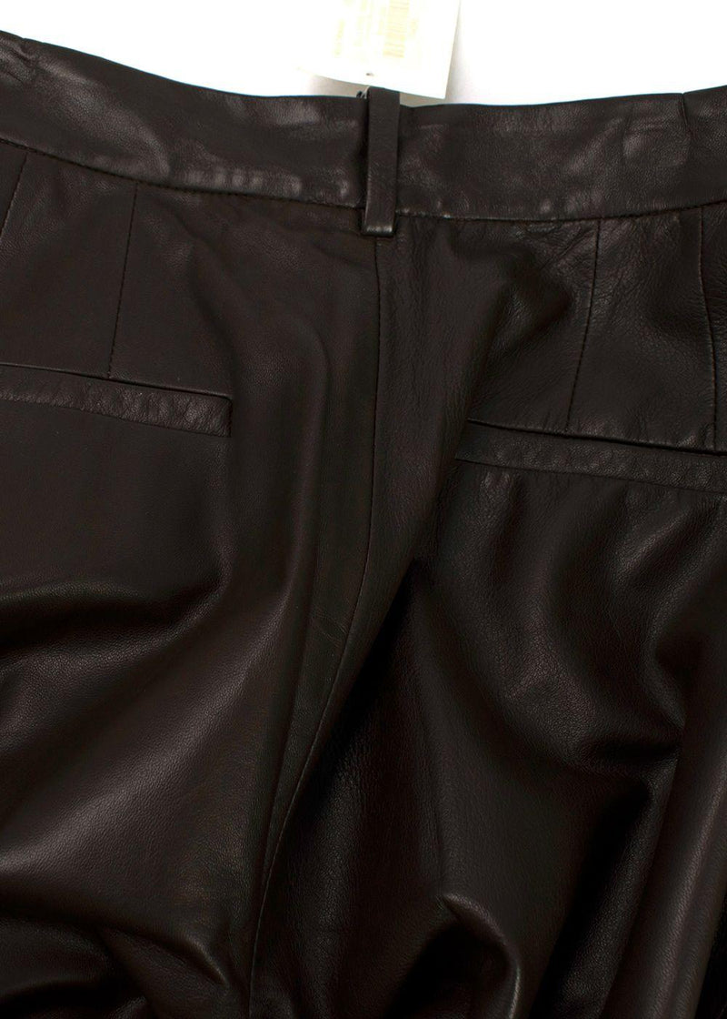 Nili Lotan Chocolate Brown Nico  Wide Leg Leather Trousers