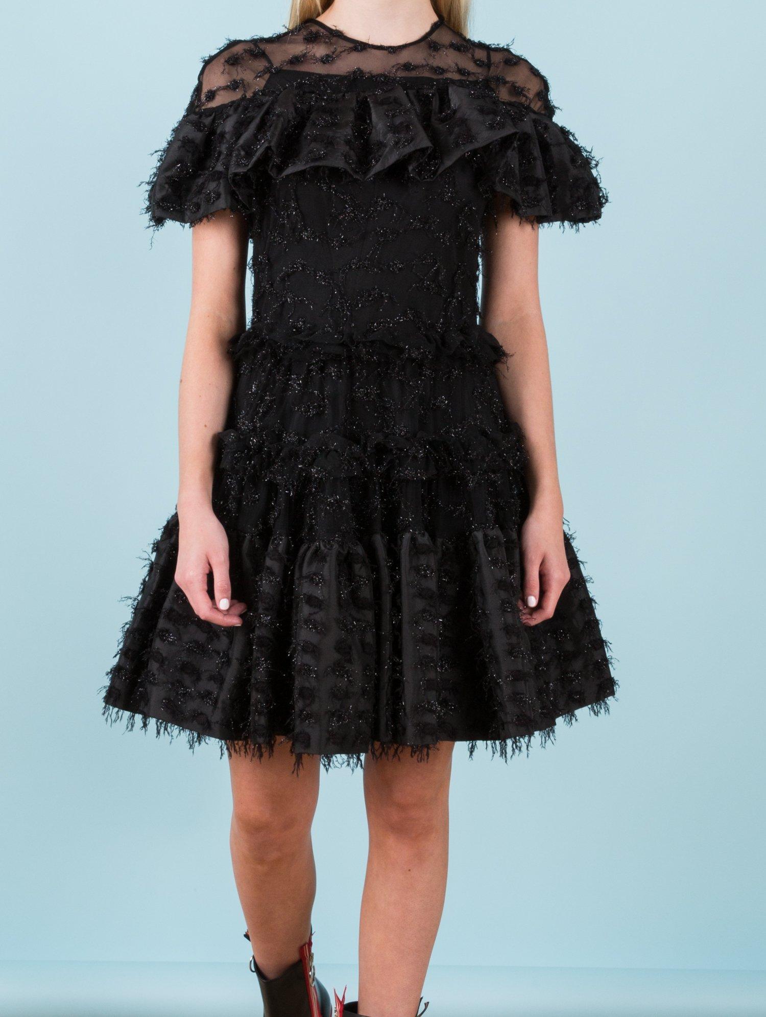 ANAIS JOURDEN black sheer shimmery ruffle tulle DRESS