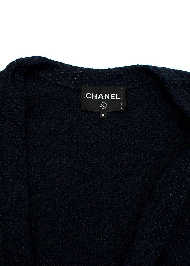 Chanel Navy Cotton Tie Front Cardigan