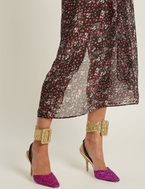 The Attico Glitter-embellished Ankle Straps in Gold