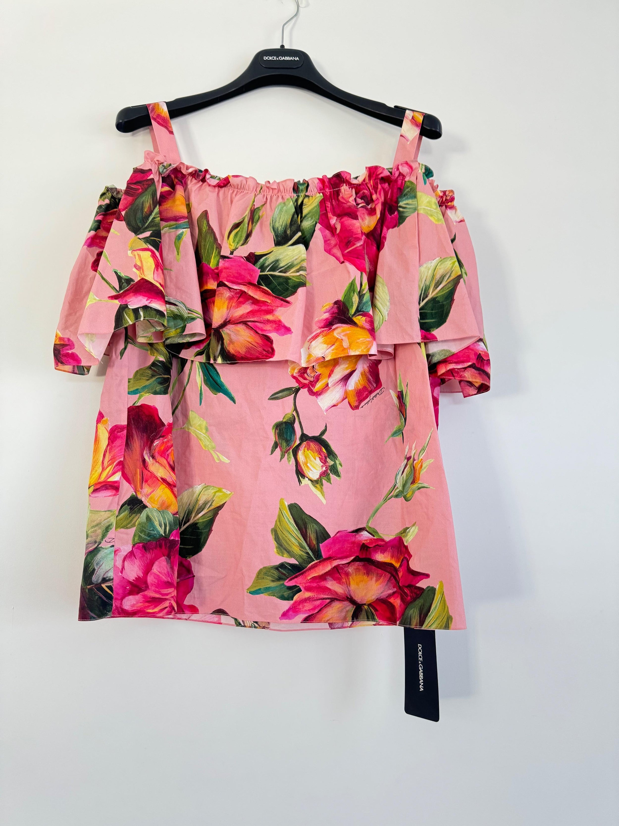 Dolce & Gabbana Pink Floral Bardot Blouse