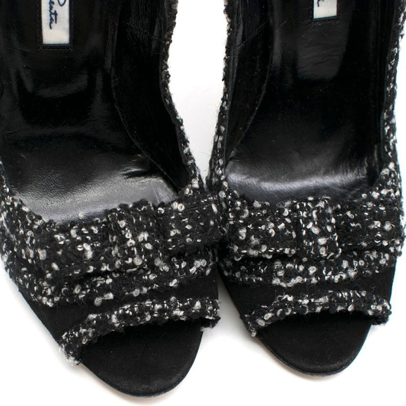 Oscar De La Renta Tweed Peep Toe Pin Heel Pumps