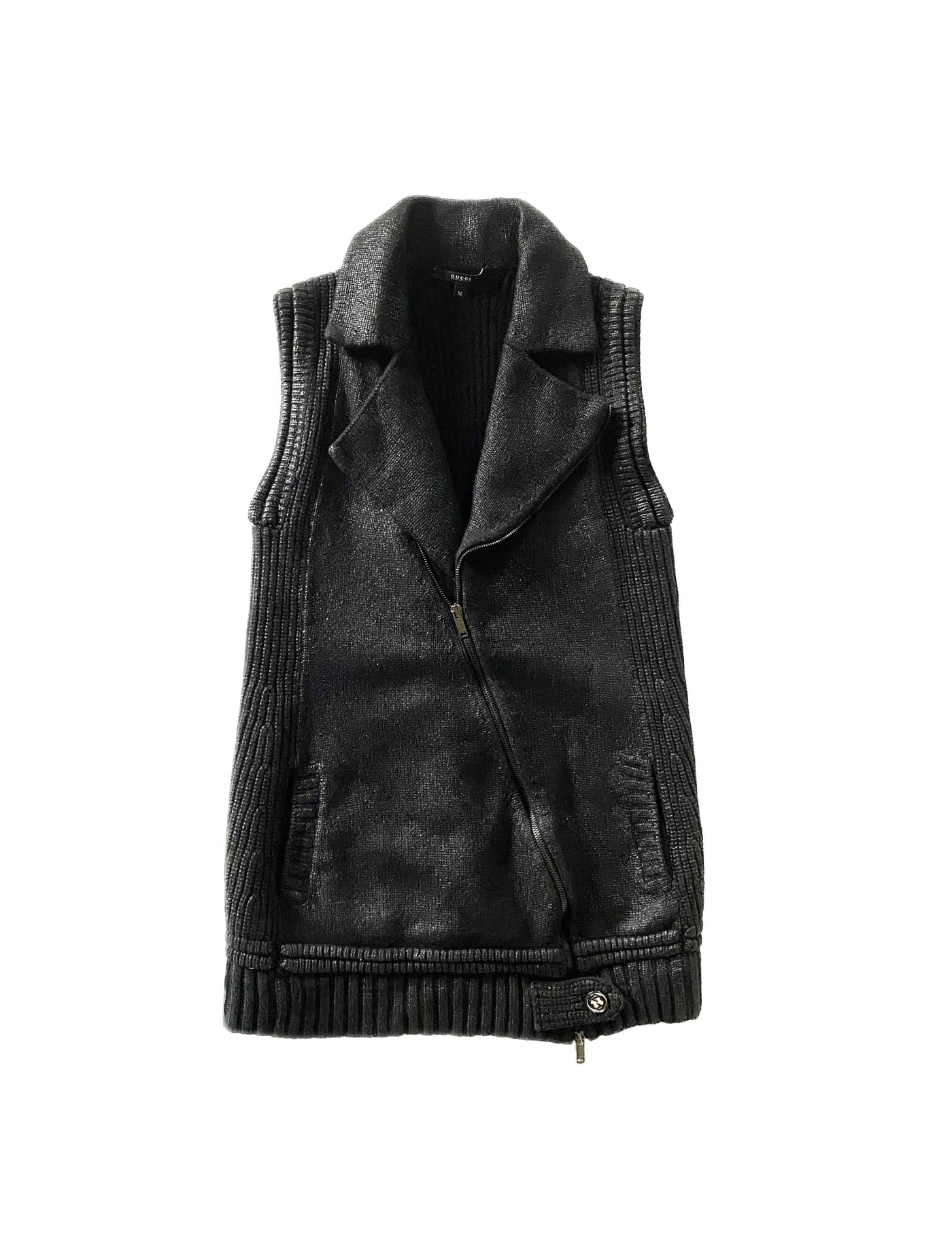 Gucci Black Metallic Knitted Biker Gilet