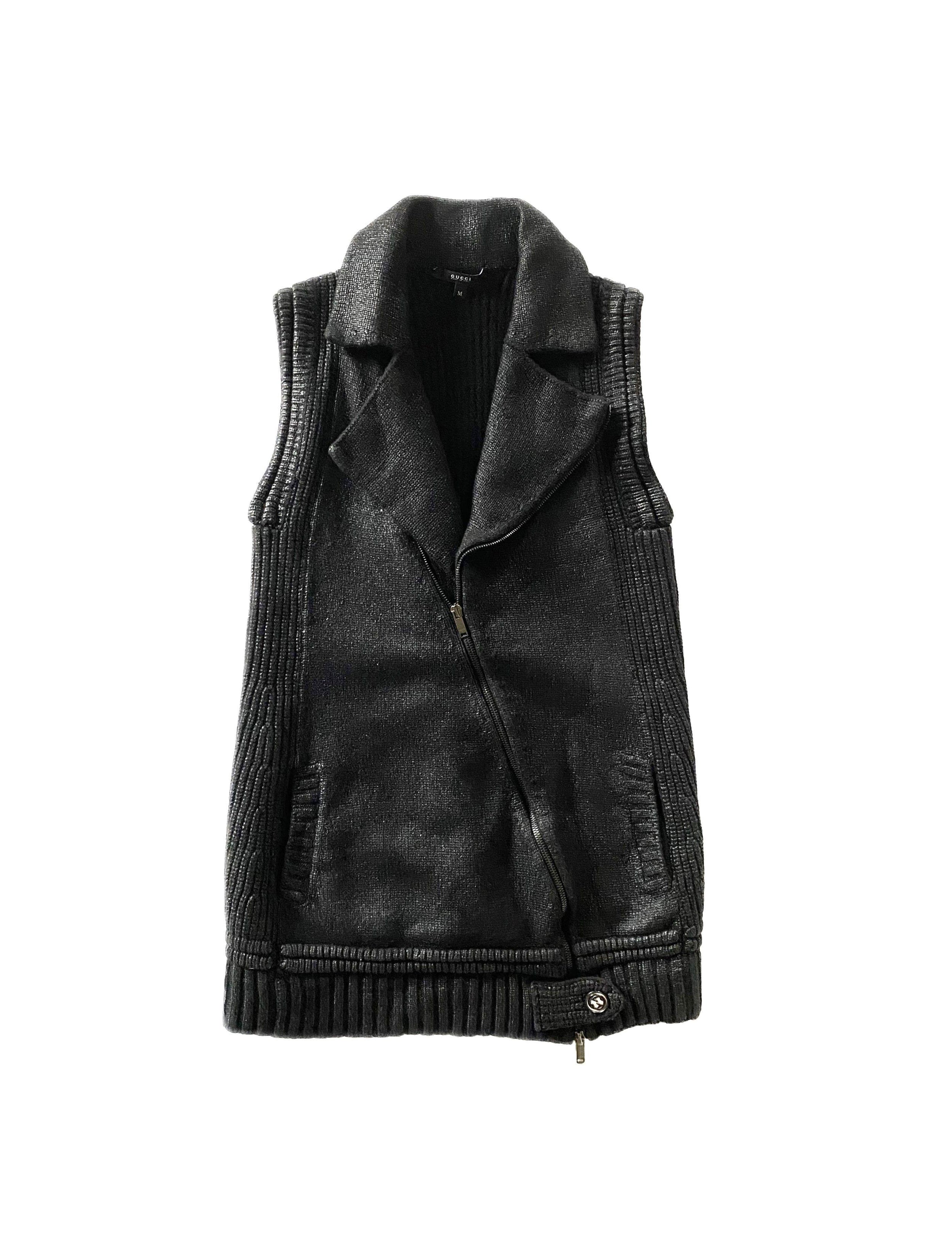 Gucci Black Metallic Knitted Biker Gilet