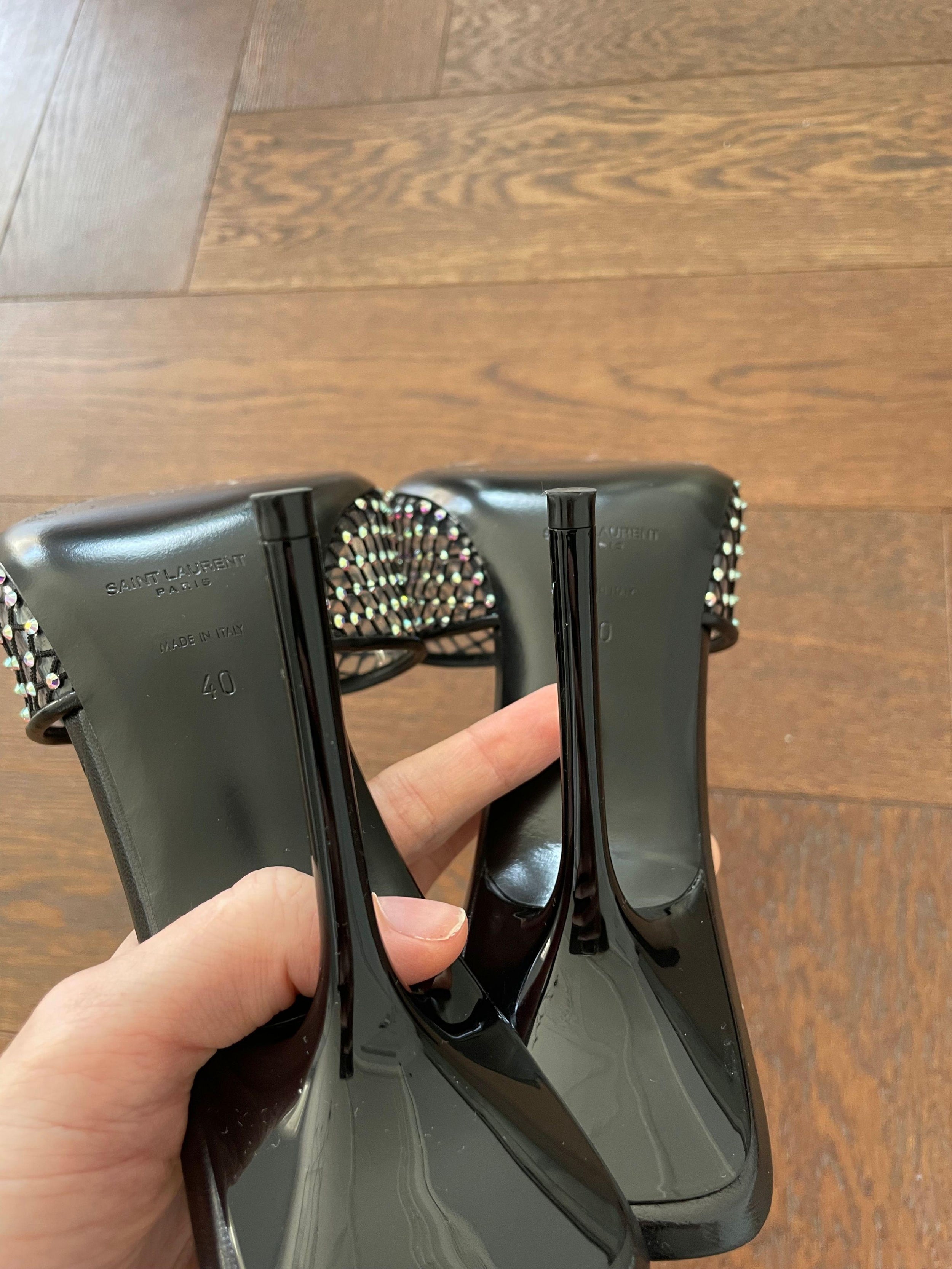 Saint Laurent Black Crystal Embellished Mules