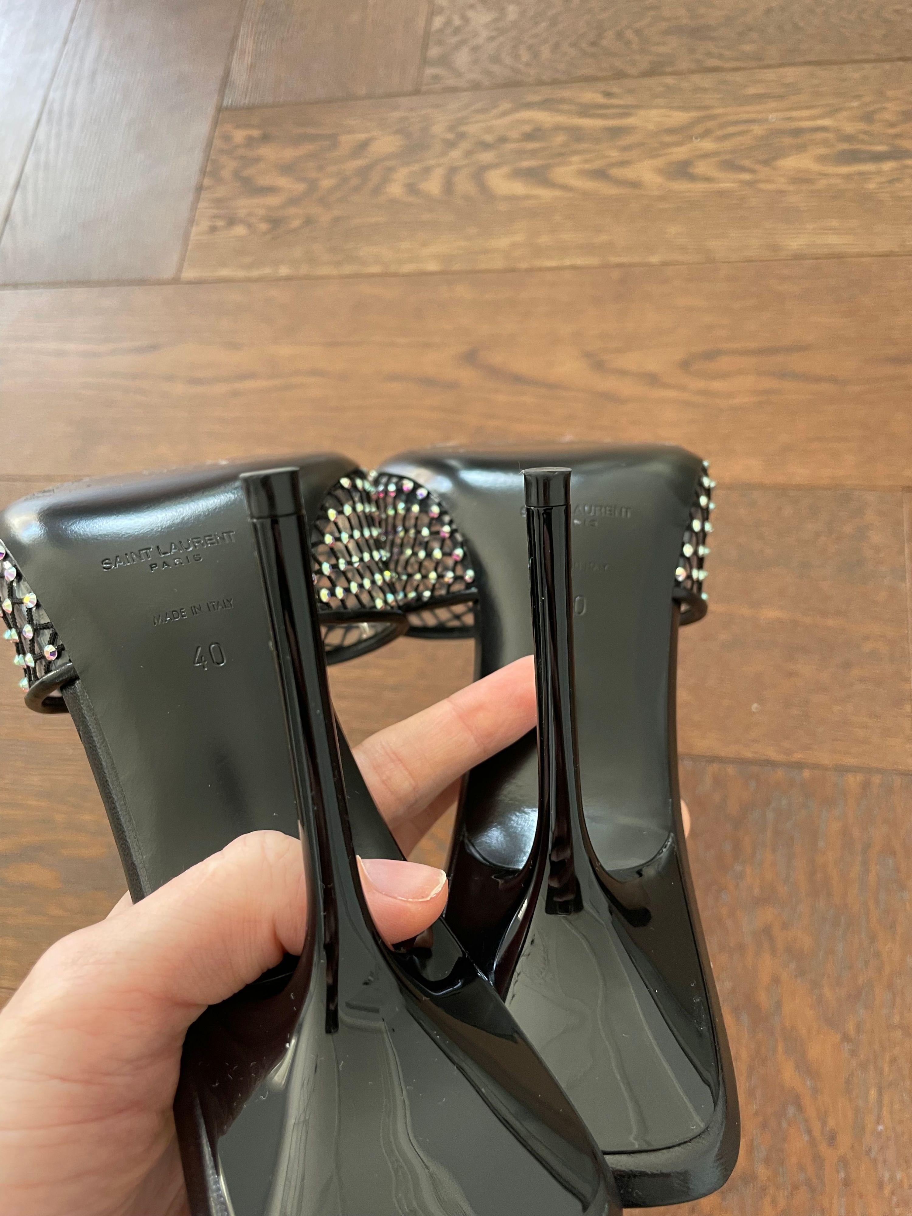 Saint Laurent Black Crystal Embellished Mules