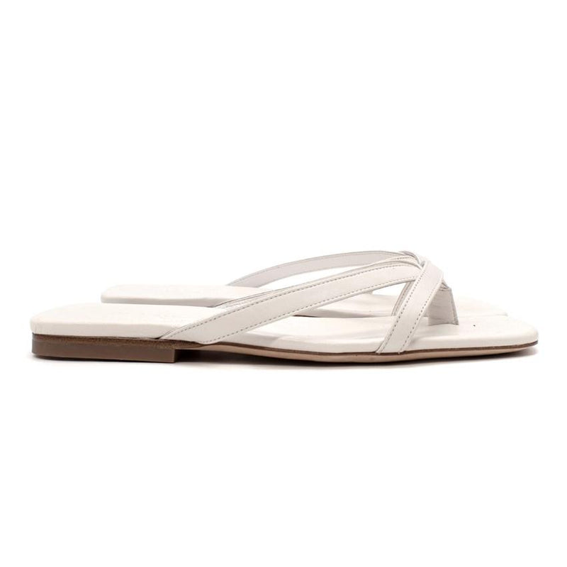 By Far Deni White Leather Flat Sandals