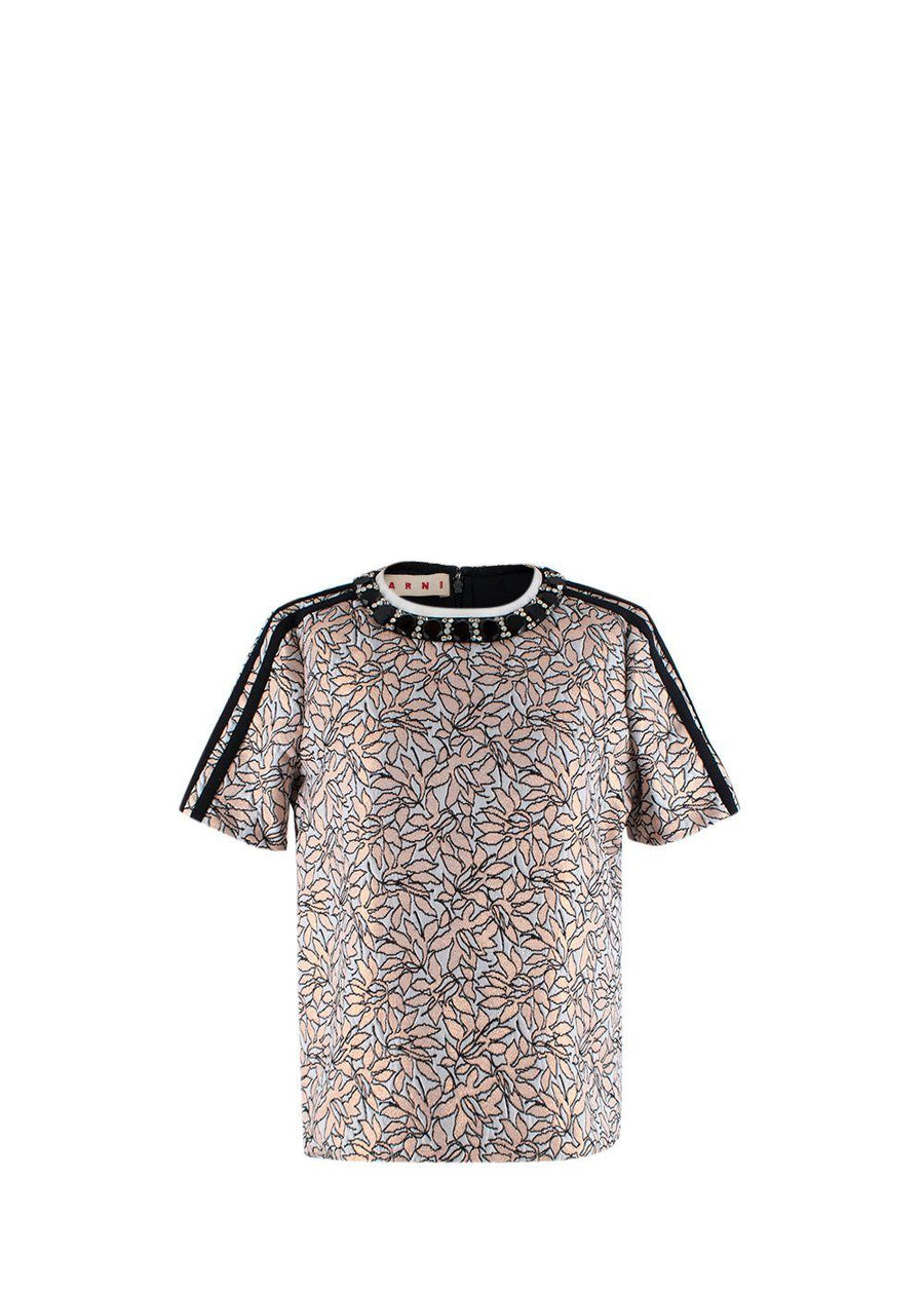 Jacquard Crystal Embellished Collar Top