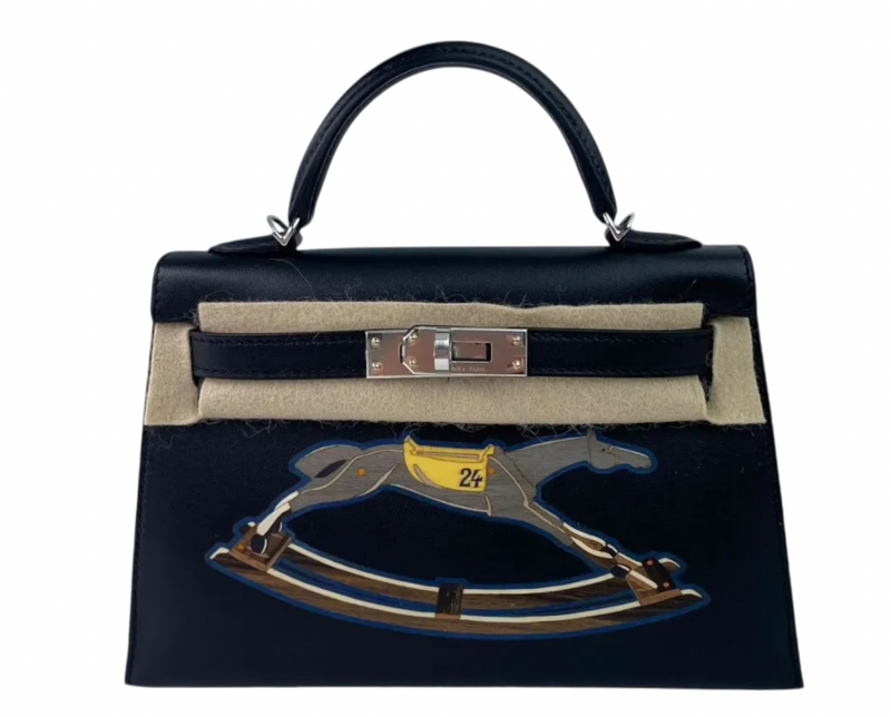 20 cm Sellier Veau Tadelakt Noir Kelly With Palladium Hardware