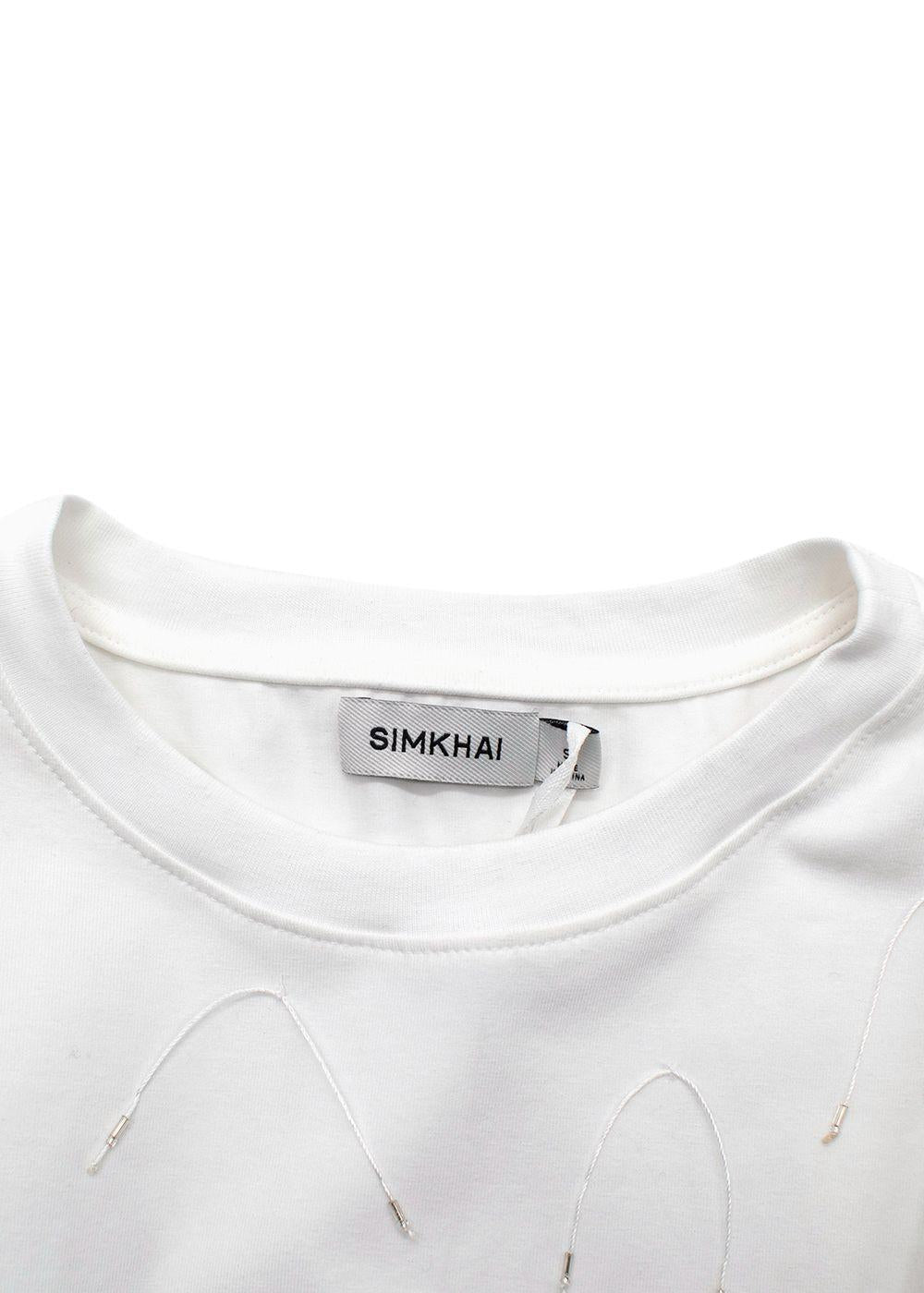 Simkhai Amaru White String-Embellished T-Shirt