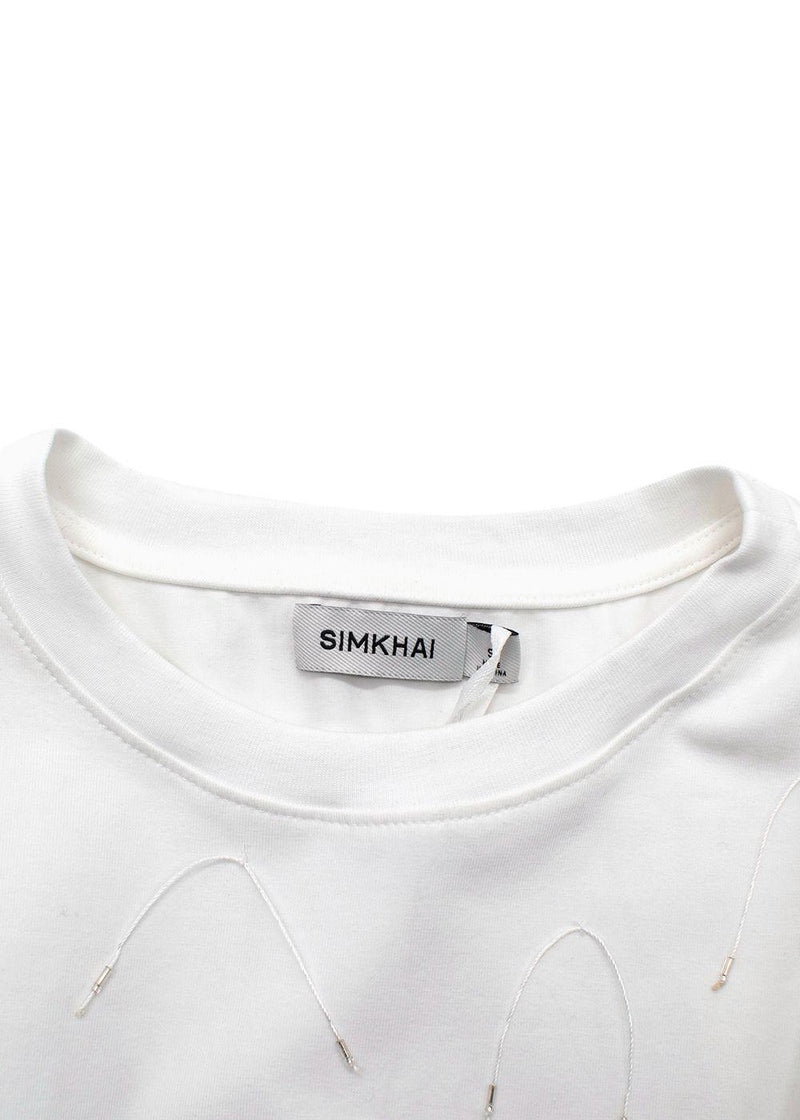 Simkhai Amaru White String-Embellished T-Shirt